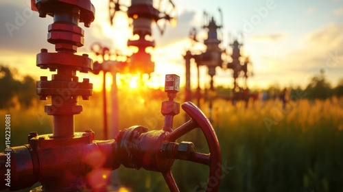 Bright Wellhead During Routine Maintenance in Grassland