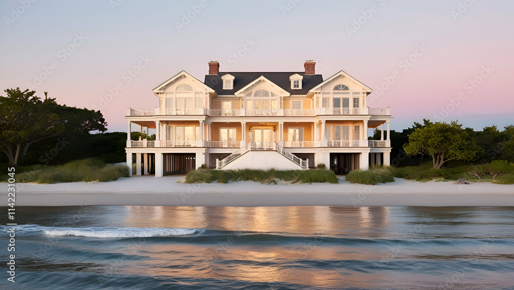 Obraz premium Exterior Of Modern House on Beach, Beach Buildings, Generative Ai