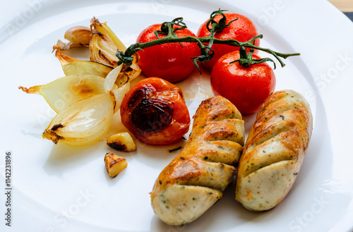 .Frying sausages on the grill for delicious dinners.. Food for barbecue, kebab