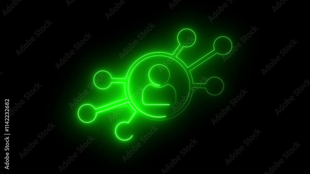 Global Networking Man icon Neon light profile animation Isolated on Black Background Global Networking Man icon Neon light profile animation Isolated on Black Background
