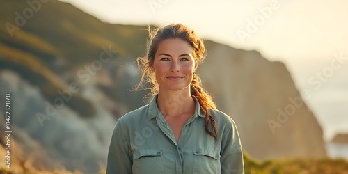 Obraz na płótnie Portrait of marine biologist standing confidently on a coastal area, ready to study marine life w salonie