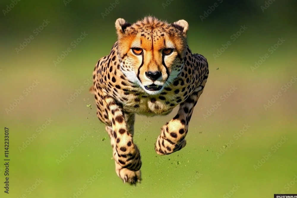 A striking image of a cheetah running at full speed across the open grasslands A striking image of a cheetah running at full speed across the open grasslands