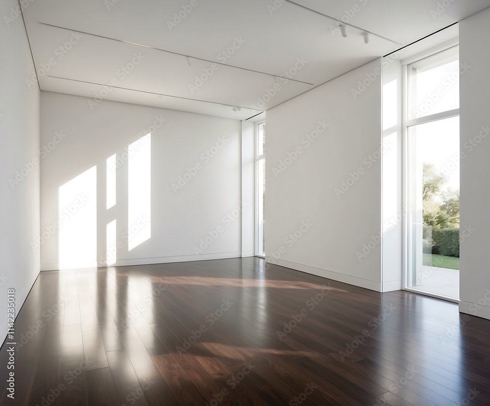 Bright Modern Empty Room with Polished Wood Floors and Natural Light Bright Modern Empty Room with Polished Wood Floors and Natural Light