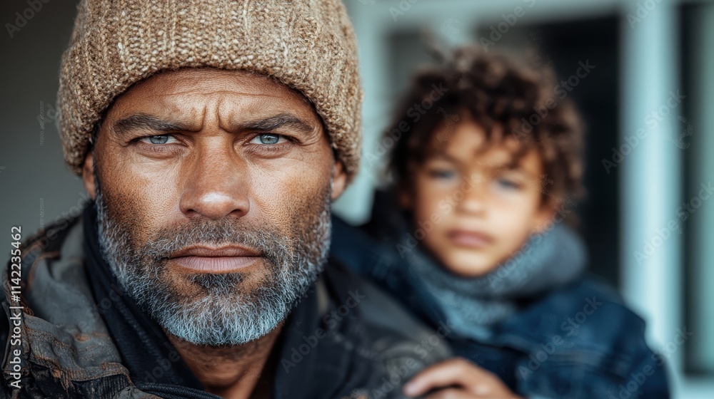 A striking portrait of an elderly man with a young child, against a blurred background, capturing strength, wisdom, and cross-generational connection. A striking portrait of an elderly man with a young child, against a blurred background, capturing strength, wisdom, and cross-generational connection.
