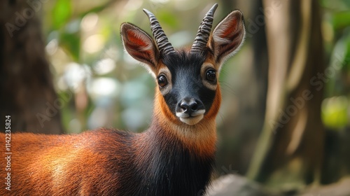 Baya antelope portrait in lush green zoo environment showcasing its unique features and natural habitat