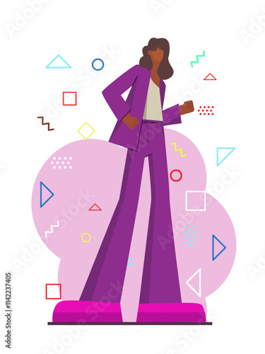 a female model posing like a clothing model in purple