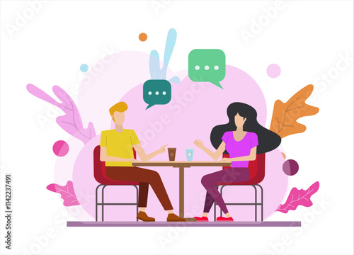 illustration of a man and woman talking in a meeting