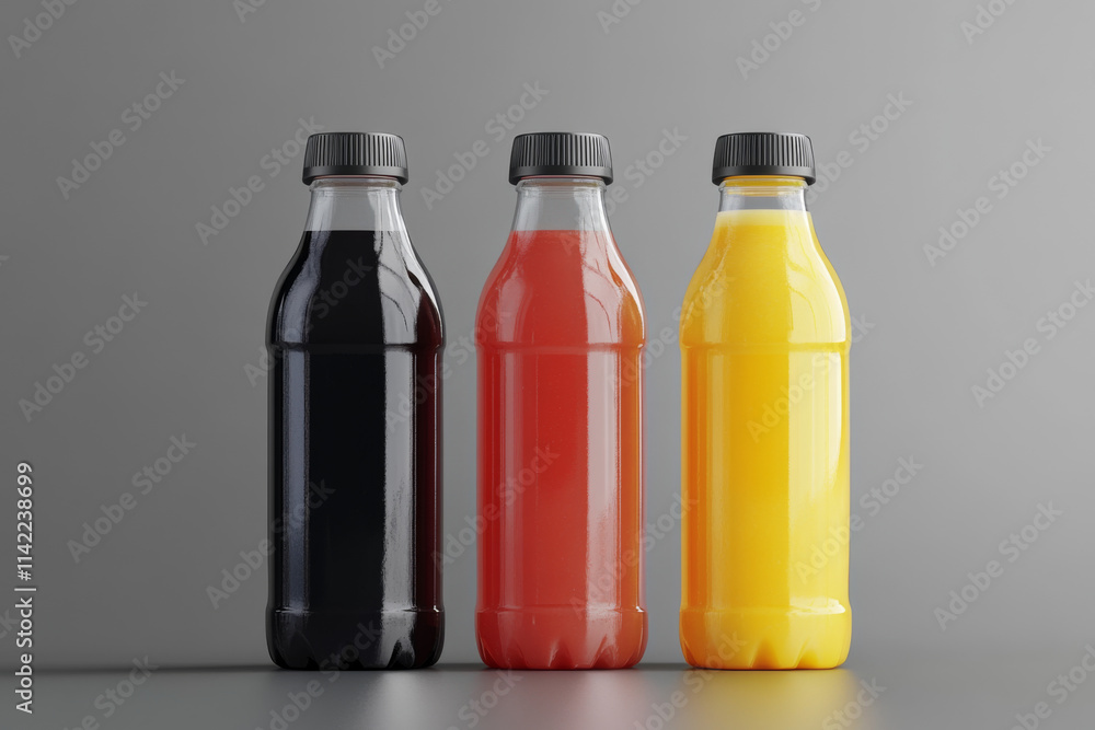 Juice Bottle Mock-Up - Three Bottles Juice Bottle Mock-Up - Three Bottles