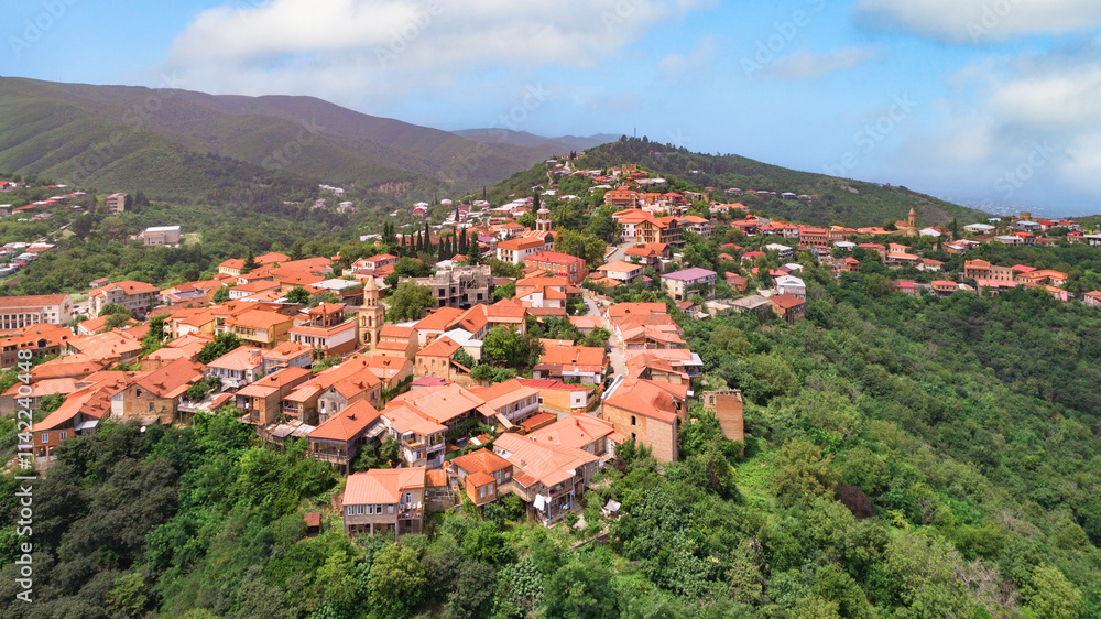 Picturesque Sighnaghi town overlooking Alazani Valley in Georgia's Kakheti region