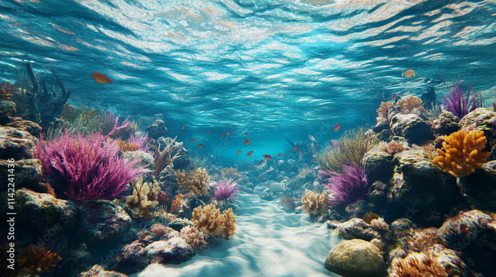 Fototapeta premium Vibrant Coral Reef in Pristine Crystal-Clear Ocean Waters