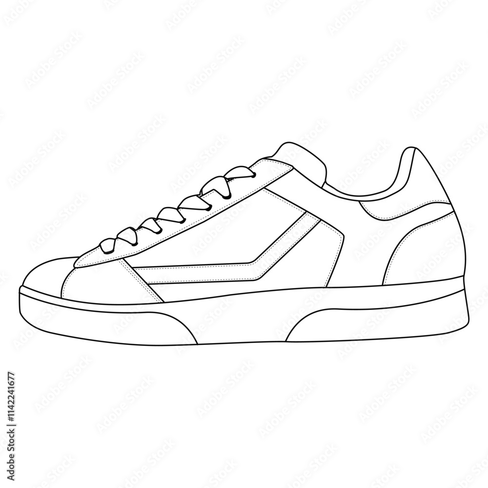 Sneaker outline drawing drawn in a sketch style vector illustration template design Sneaker outline drawing drawn in a sketch style vector illustration template design