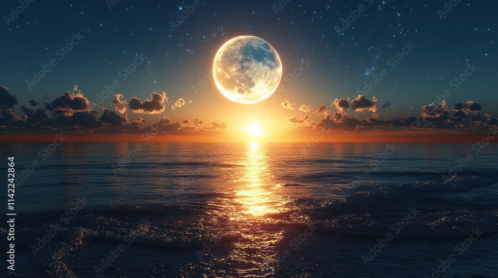 Enchanted Sunset: Moonlit Ocean Majesty Enchanted Sunset: Moonlit Ocean Majesty