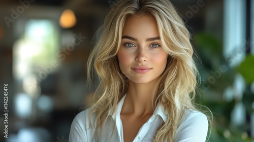 Wallpaper Mural Beautiful white business woman in stylish attire posing confidently indoors Torontodigital.ca