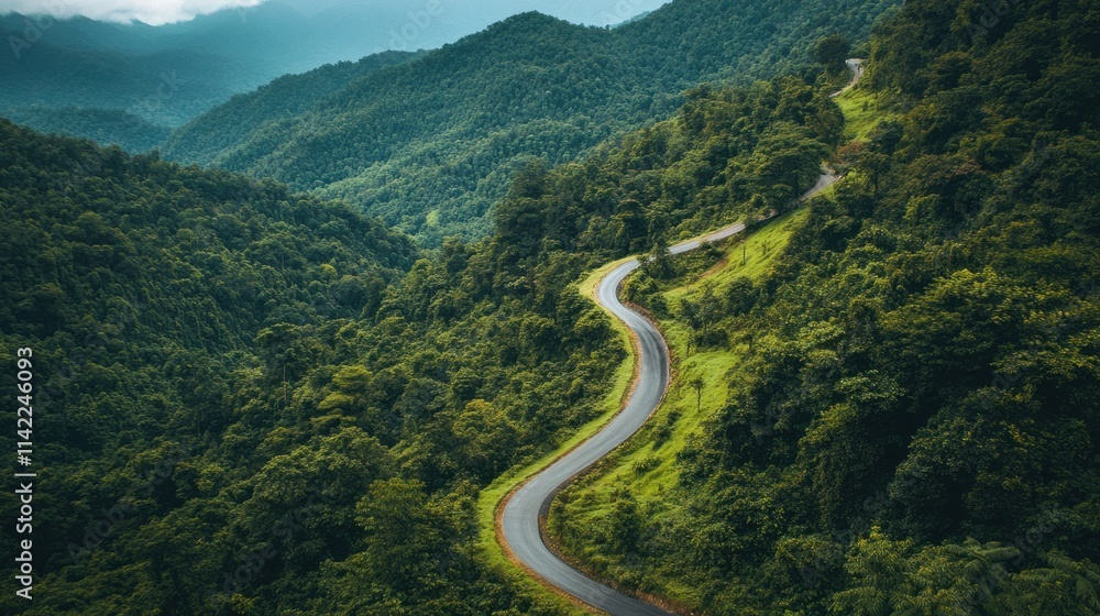 A zigzagging mountain road cutting through thick forested slopes, perfect for adventurous visuals, isolated on white A zigzagging mountain road cutting through thick forested slopes, perfect for adventurous visuals, isolated on white