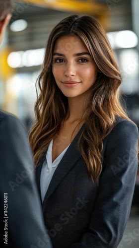 Wallpaper Mural Procurement executive smiles confidently during business meeting at modern office Torontodigital.ca