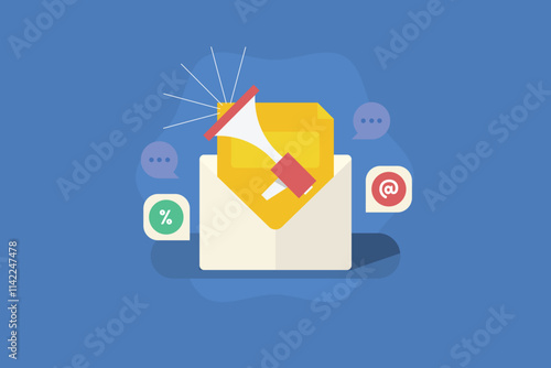 Email Marketing solution, Email marketing campaign attracting more traffic, Email campaign for conversion. Business intelligence. Vector illustration concept.