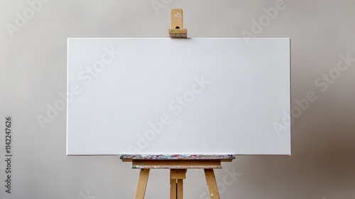 White canvas on an easel situated against a simple white background for artistic creation