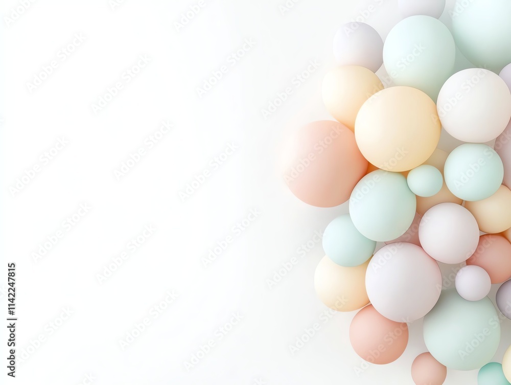 Fototapeta premium A single, ultra-detailed vibrant balloon garland in pastel shades, isolated on a clean white background with subtle shadows enhancing its soft texture