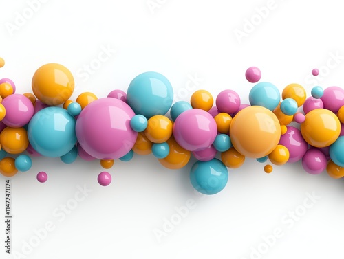 A single, ultra-detailed vibrant balloon garland in pastel shades, isolated on a clean white background with subtle shadows enhancing its soft texture photo