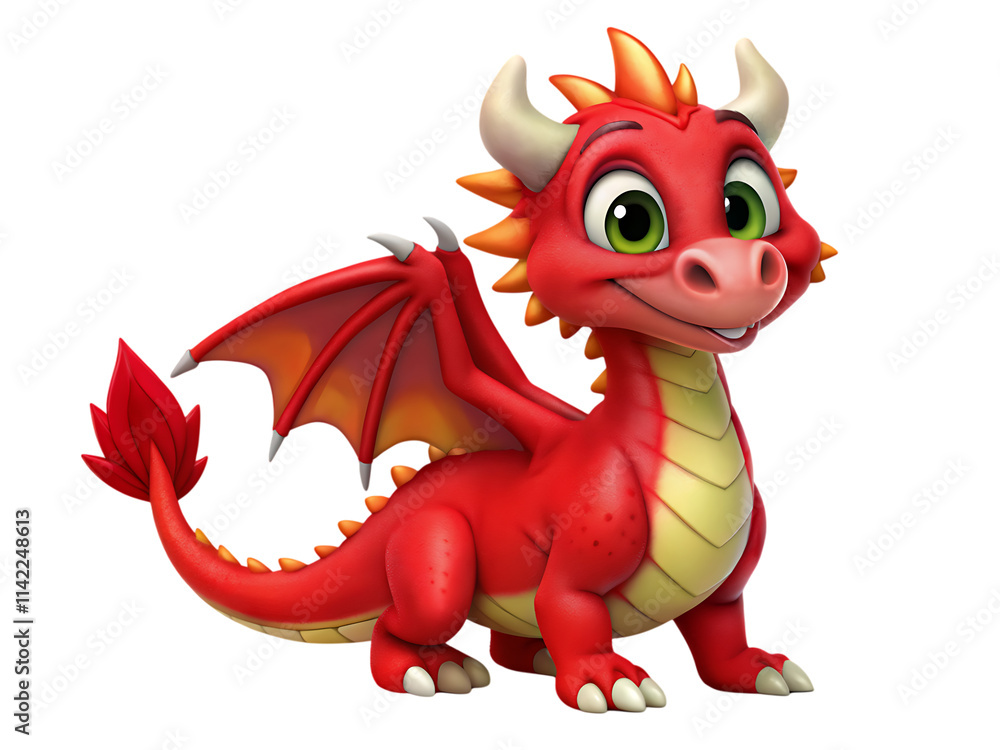 Fototapeta premium cute cartoon red dragon on transparent background