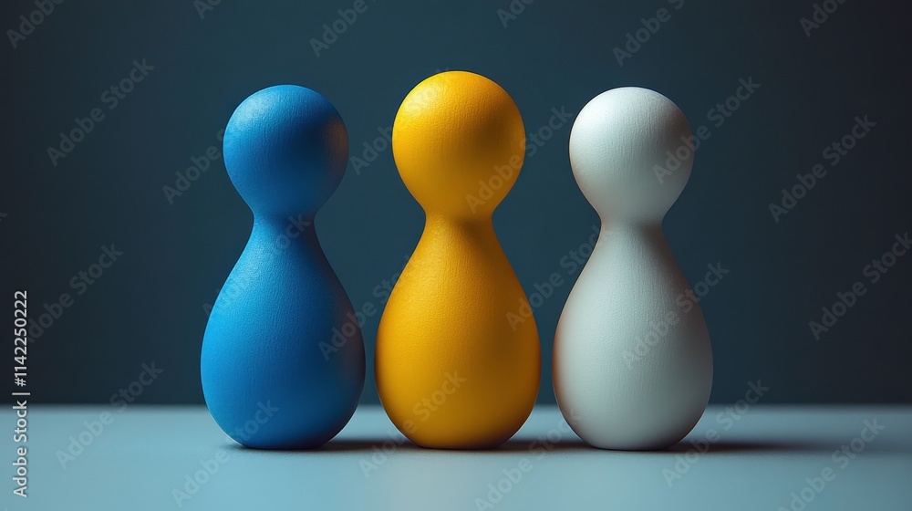 Colorful Wooden Game Pieces Standing in a Row in Minimalist Style Against a Dark Background for Creative and Artistic Themes Colorful Wooden Game Pieces Standing in a Row in Minimalist Style Against a Dark Background for Creative and Artistic Themes