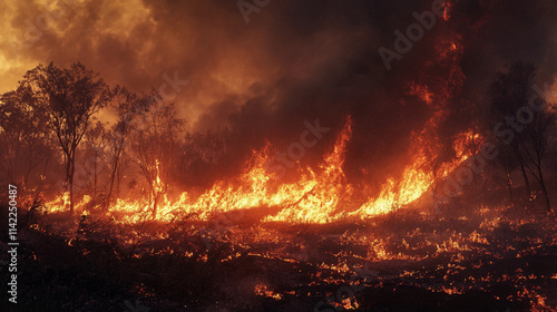 Raging Wildfire Devouring Forest and Grassland