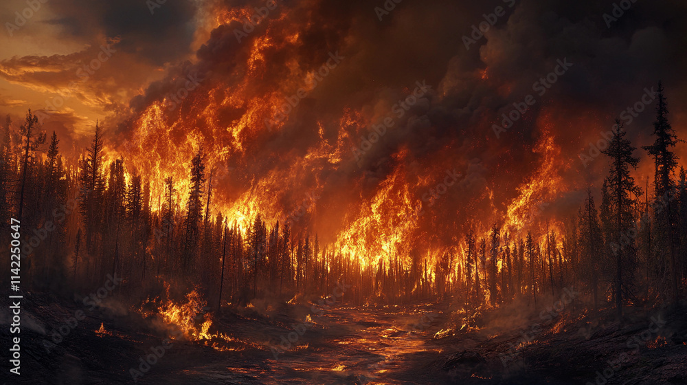 Raging Wildfire Devouring Forest and Grassland Raging Wildfire Devouring Forest and Grassland