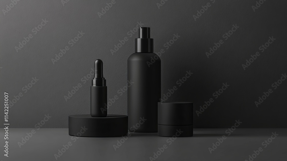 Showcase your products in a clean and stylish way with this minimalist studio photo. The neutral gray background highlights the beauty of your cosmetics Showcase your products in a clean and stylish way with this minimalist studio photo. The neutral gray background highlights the beauty of your cosmetics