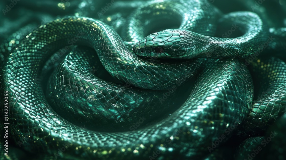 Emerald Green Serpent Coiled in Shadows Emerald Green Serpent Coiled in Shadows