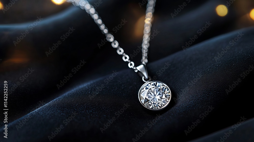 Fototapeta premium Stunning Diamond Necklace Resting Elegantly on Black Silk Fabric with Upscale Aesthetic