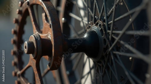 Contrasts in Motion: Rust vs. Modern Carbon Fiber Bicycle Wheels photo