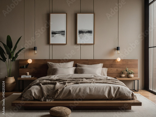 Cozy minimalist bedroom design modern home interior decor warm environment serene view comfort concept