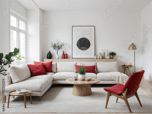 Foto Serene living room, Modern living room design contemporary home interior decor bright environment cozy viewpoint minimalist concept for style