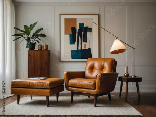 Stylish modern living room furniture arrangement cozy home interior furniture showcase warm atmosphere eye-level view home decor inspiration