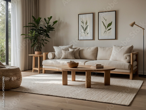 Modern living room design cozy home interior decor bright natural light minimalist style