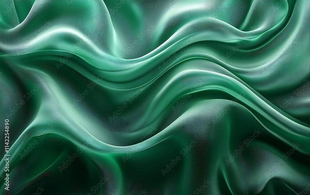 Obraz premium Abstract teal green fabric waves, soft folds, elegant silky texture.