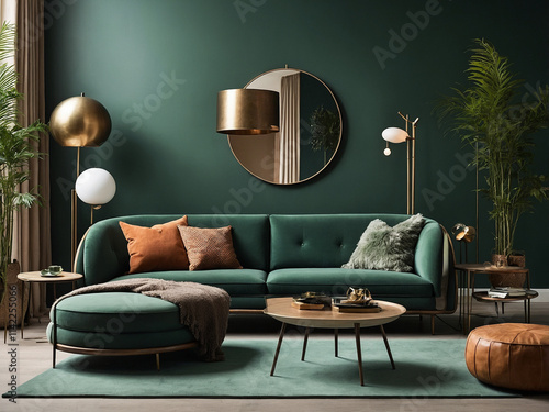 Stylish living room design home interior furniture showcase modern green environment elegant viewpoint comfort concept