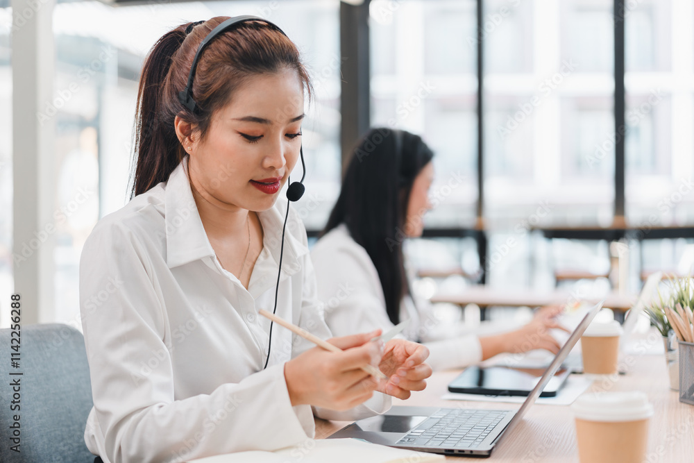 Customer service representative working with focus Customer service representative working with focus