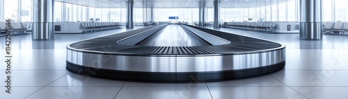 Airport baggage claim area with modern design and empty conveyor belt. photo