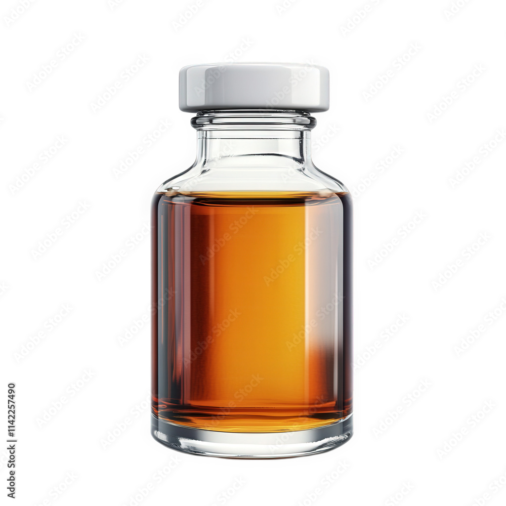 Amber liquid in a small glass bottle, on transparent background , png Amber liquid in a small glass bottle, on transparent background , png
