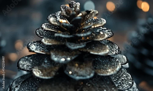 very stylish black tar christmas pine tree, close-up photo