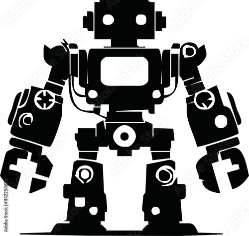 various robot silhouettes on the white background