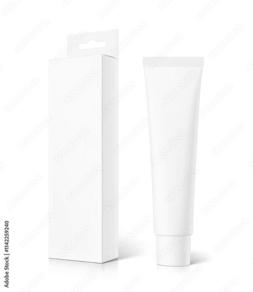 Blank plastic tube with box mockup. Vector illustration isolated on white background. Can be use for your design, advertising, promo and etc. EPS10. Blank plastic tube with box mockup. Vector illustration isolated on white background. Can be use for your design, advertising, promo and etc. EPS10.