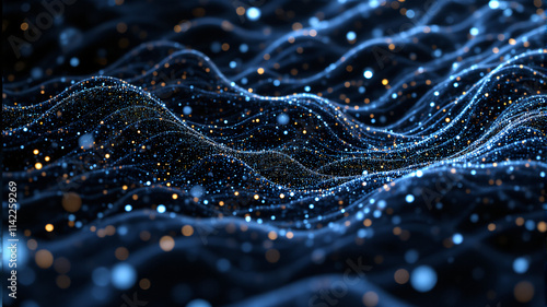 Wallpaper Mural A mesmerizing visual of blue waves interspersed with glowing particles in vibrant colors. Torontodigital.ca