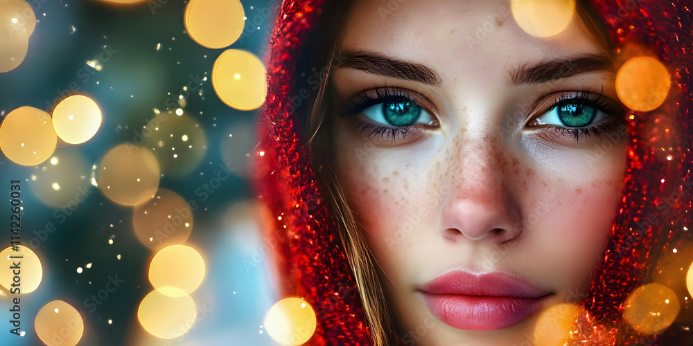 woman with bokeh decorations, ai generated. woman with bokeh decorations, ai generated.