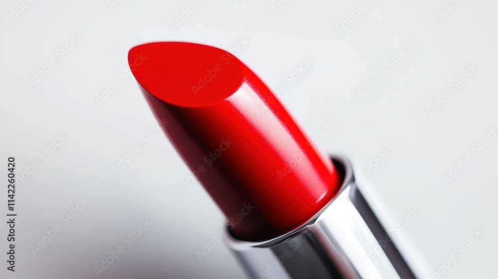 Glossy red lipstick swatch showcasing vibrant color against a clean white background Glossy red lipstick swatch showcasing vibrant color against a clean white background