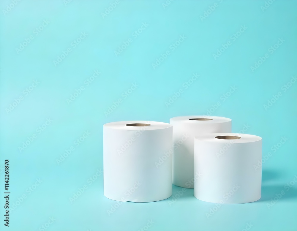 isolated toilet paper roll on a pale pastel light blue background, warm, comfy, smooth, soft isolated toilet paper roll on a pale pastel light blue background, warm, comfy, smooth, soft