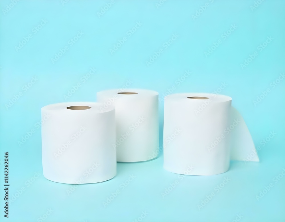 isolated toilet paper roll on a pale pastel light blue background, warm, comfy, smooth, soft isolated toilet paper roll on a pale pastel light blue background, warm, comfy, smooth, soft