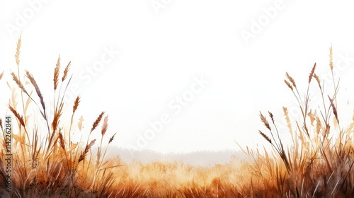 Golden wheat fields watercolor landscape countryside art piece serene environment soft focus viewpoint nature's beauty photo