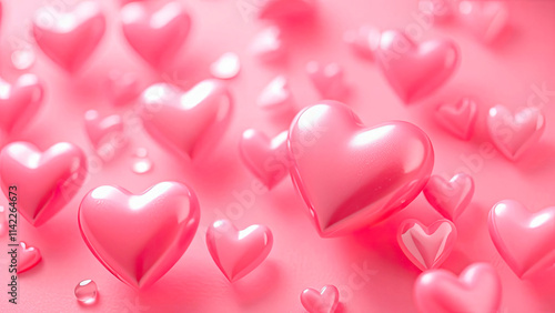 A glossy pink hearts on a soft pink background, exuding warmth and romance